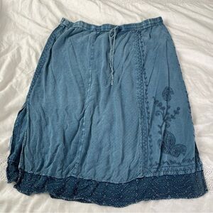 Avenue 22/24 Embroidered Boho Maxi Skirt Plus Side Slit Blue denim indigo